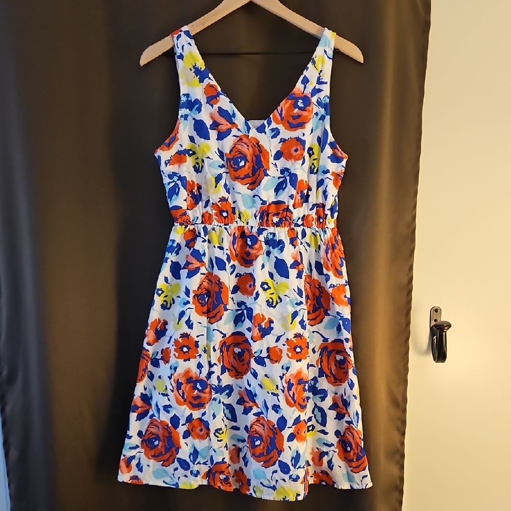 Old Navy Floral Mini Dress - Blue and Orange, Size 8